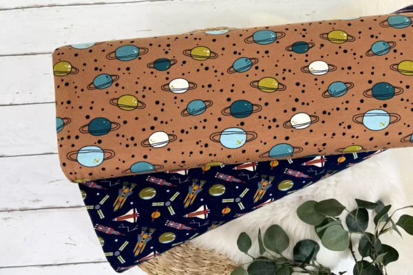 Bio Jersey Stoff - SPACE Raketen, Planet, Weltall, Galaxy in dunkelblau - Öko-Tex-100 Kinderstoff – Bild 3