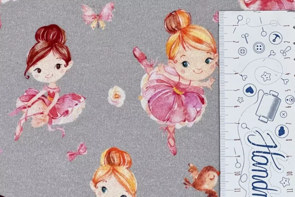 Bio Jersey Stoff - Ballerinas im pinken Tütü in hellgrau – Bild 3