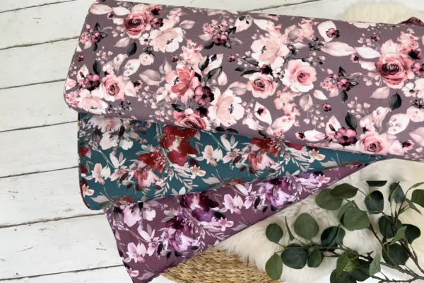 Jersey Stoff - große Blumen in rauchiges petrol - Öko Tex 100 – Bild 3