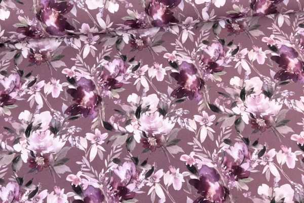 Jersey Stoff mit großen Blumen in mauve