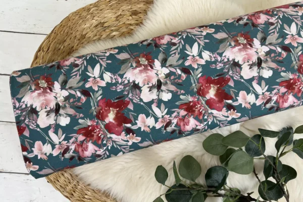 Jersey Stoff - große Blumen in rauchiges petrol - Öko Tex 100 – Bild 2