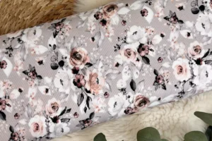 Ripp Jersey gemustert mit Blumen sand