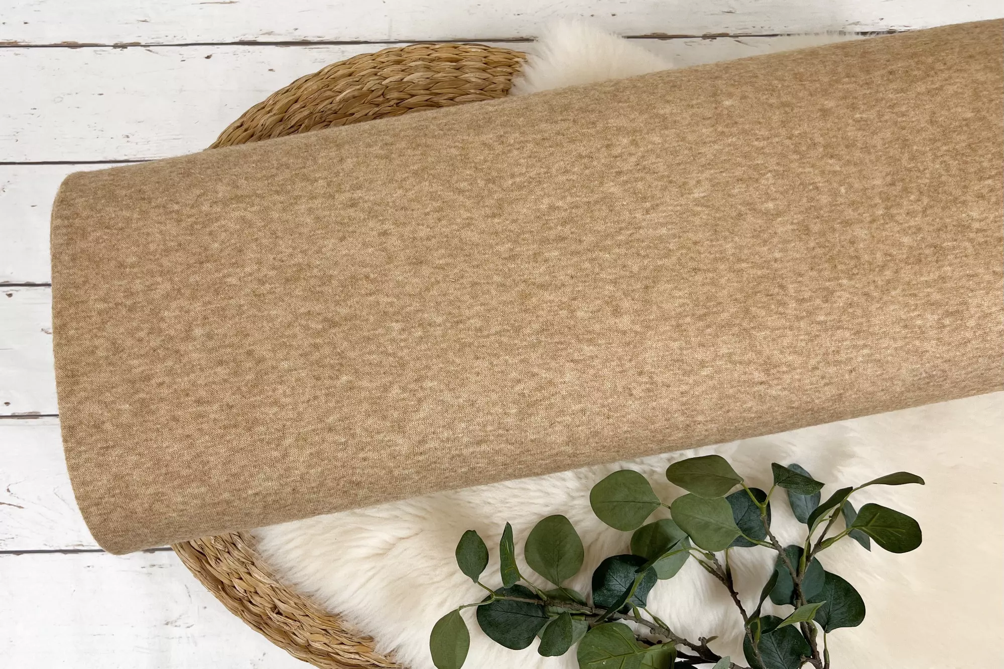 feiner Soft Strickstoff in Uni beige meliert