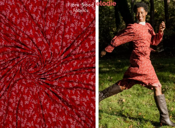Fibre Mood Special Elodie aus Viskose mit Borkenkrepp Blätter in rot, bordeaux