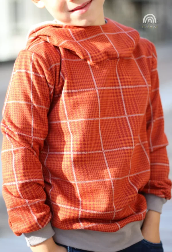 Jacquard Stoff stretch - quadrat Pepita Karo dunkelorange, dunkelrot, weiß - Öko Tex 100 – Bild 4