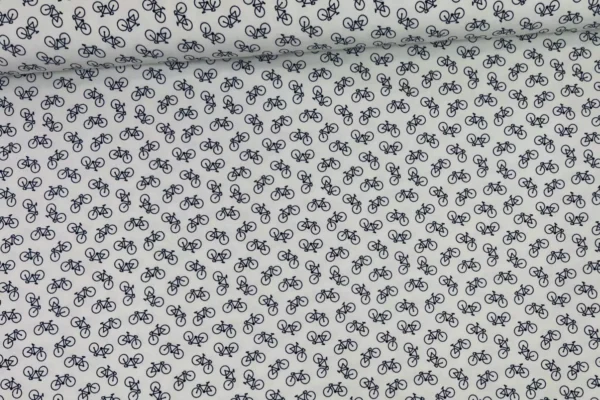 Jersey Stoff mit kleinen Fahrrad Motiven in ecru