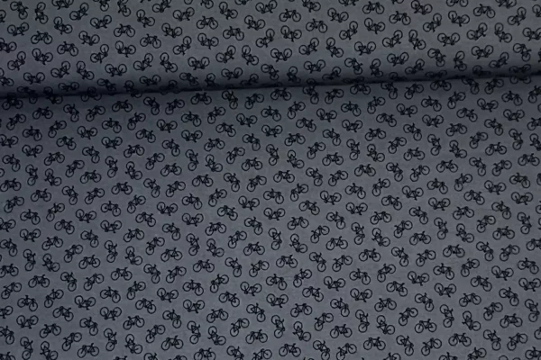 Jersey Stoff mit kleinen Fahrrad Motiven in grau