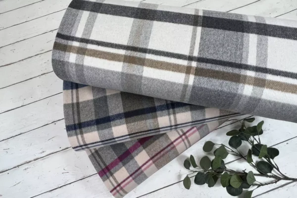 Mantelstoff Mantelflausch Karo Stoff - grau, weiß, beige - Schottenkaro, Tartan Muster – Bild 6