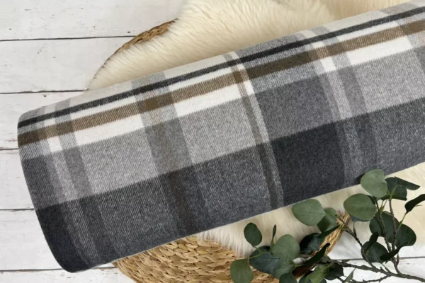 Mantelstoff Mantelflausch Karo Stoff - grau, weiß, beige - Schottenkaro, Tartan Muster – Bild 2