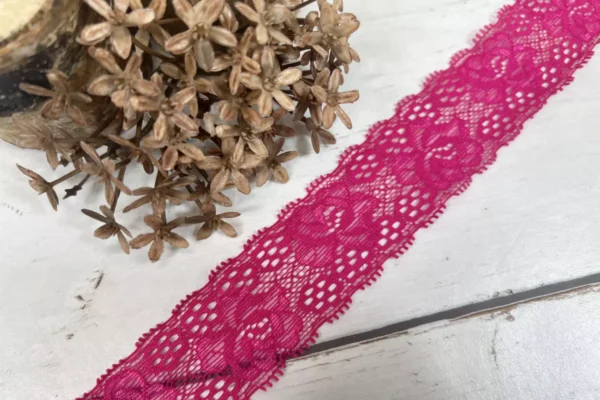 Spitzenband elastisch 30mm breit mit Blumenmuster in pink