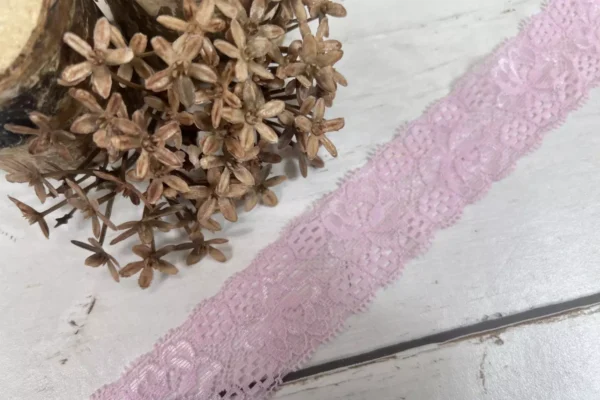 Spitzenband elastisch 30mm breit mit Blumenmuster in rosa