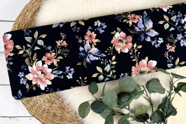 Viskosejersey - große Blumen in schwarz, mauve – Bild 2