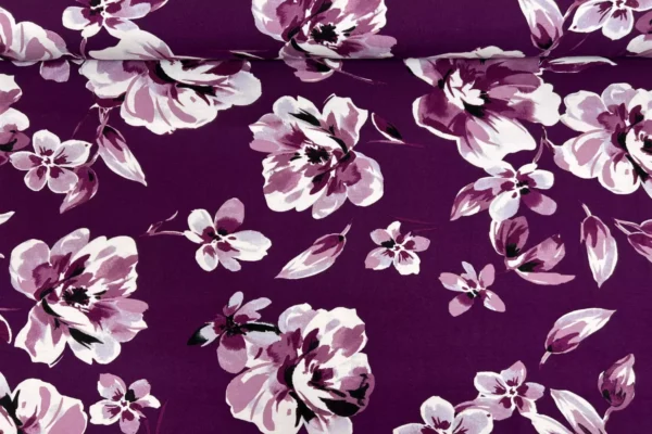 Viskosejersey - große Blumen in beere - Öko-Tex-100, Pflanzen, Blumenwiese