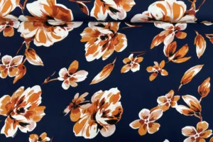 Viskosejersey mit großen Blumen Muster in dunkelblau
