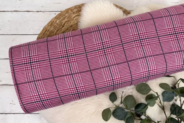 Jacquard Stoff stretch - Pepita Karo pink, dunkelgrau, weiß - Öko Tex 100 – Bild 2