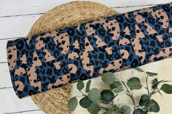 French Terry Sommersweat Stoff - Leoprint Muster, Animalprint in dunkelblau - Swafing Stella by Cherry Picking – Bild 2
