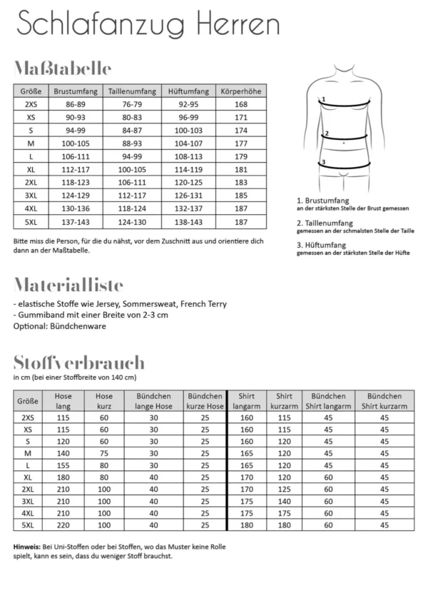 Papierschnittmuster Fadenkäfer Schlafanzug Herren – Bild 4