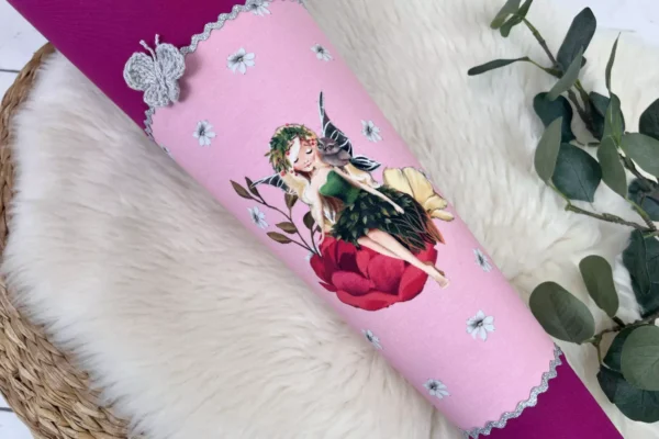 Schultüte aus Stoff mit Namen - Elfen und Feen pink, rosa (70cm, 85cm) - Zuckertüte personalisiert, optional mit Kissen – Bild 2
