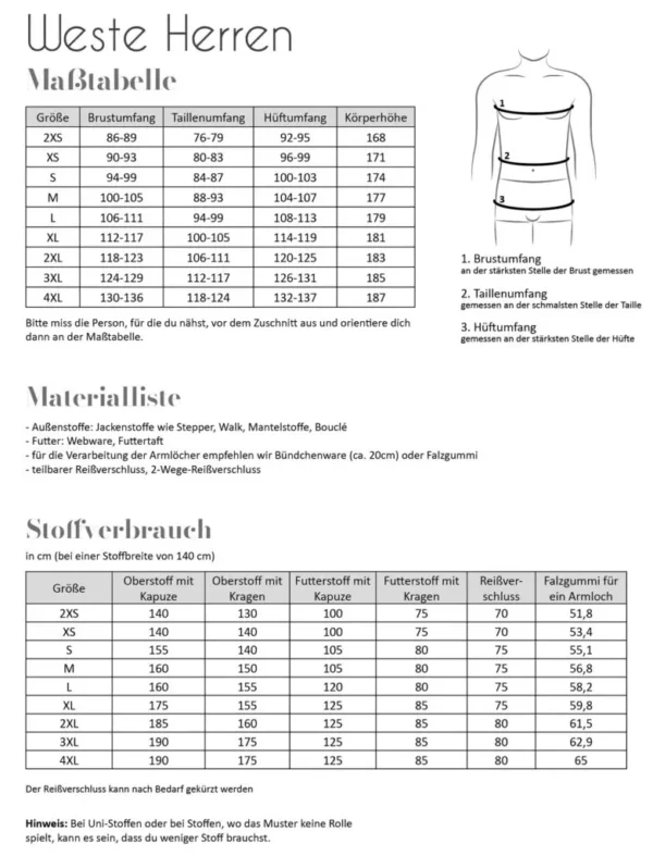 Papierschnittmuster Fadenkäfer Weste Herren – Bild 5