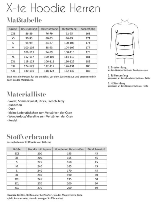 Papierschnittmuster Fadenkäfer X-te Hoodie Herren – Bild 3
