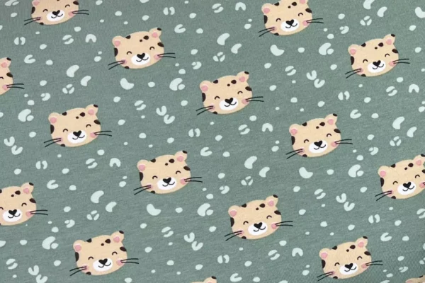 Jersey Stoff mit Baby Tiger Motiv in grün