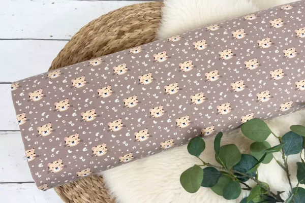 Jersey Stoff - Baby Tiger Gesichter in taupe - Öko-Tex-100 – Bild 2