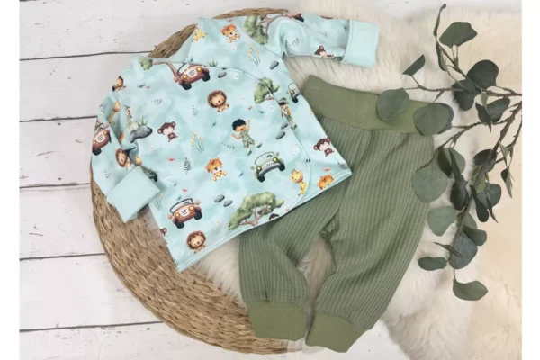 Jersey Stoff - Dschungel und Safari Tiere in pastellmint – Öko-Tex-100 – Bild 3