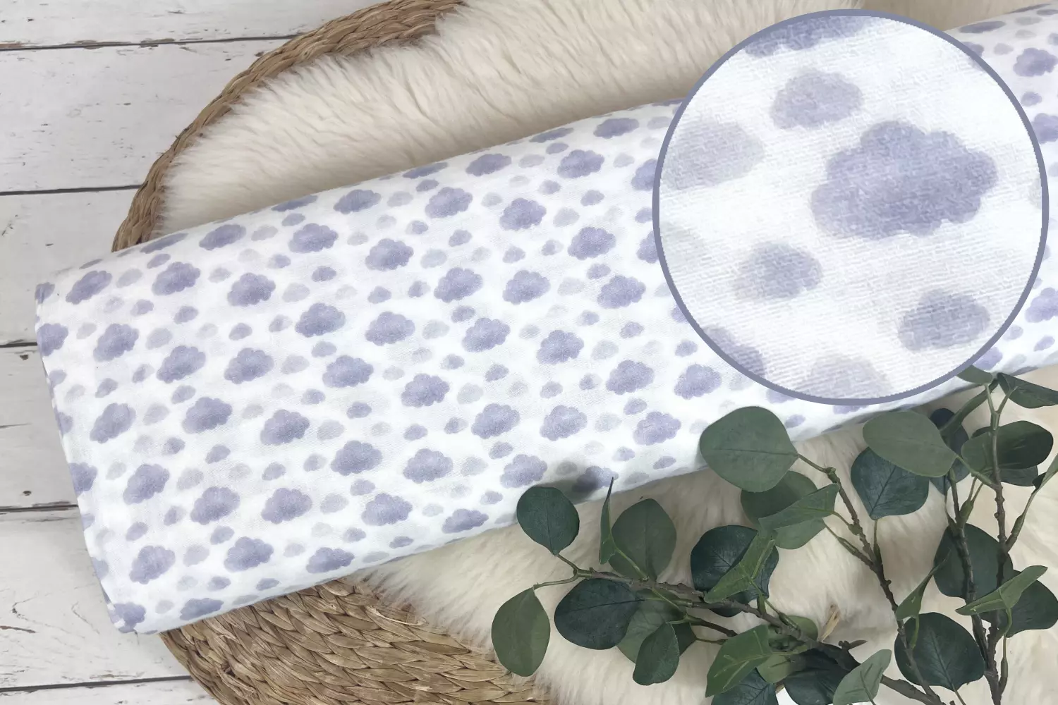 Musselin Stoff Double Gauze süße Wolken in weiß Öko-Tex-100