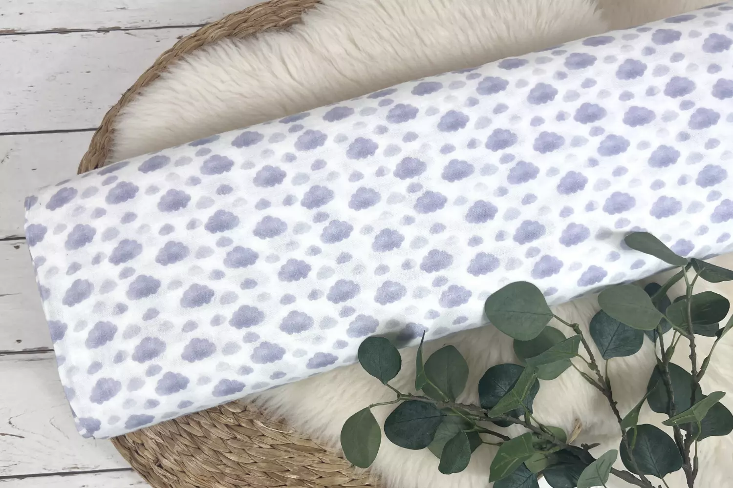 Musselin Stoff Double Gauze süße Wolken in weiß Öko-Tex-100