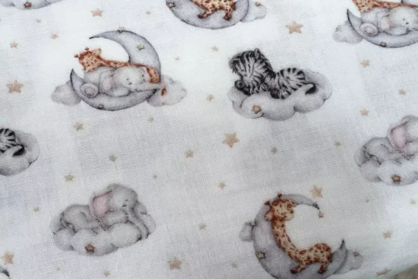 Musselin Stoff / Double Gauze - Zebras, Giraffen und Elefanten in weiß - Öko-Tex-100 – Bild 2
