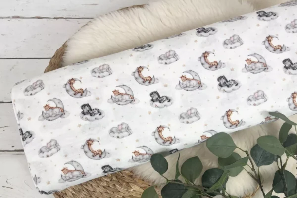 Musselin Stoff / Double Gauze - Zebras, Giraffen und Elefanten in weiß - Öko-Tex-100 – Bild 3