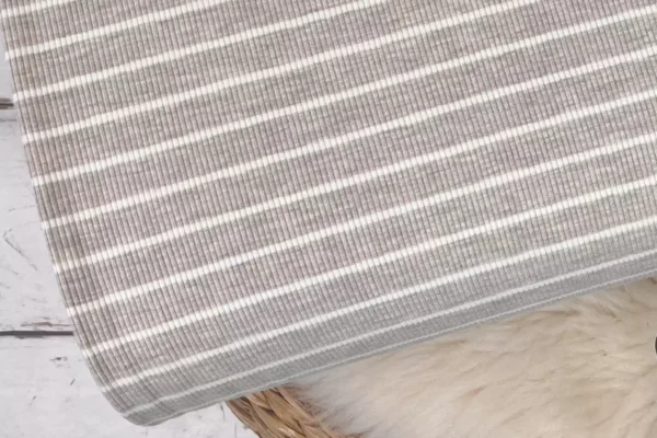 Ripp Jersey - schmale 3mm Streifen in beige meliert - Öko-tex-100 – Bild 2