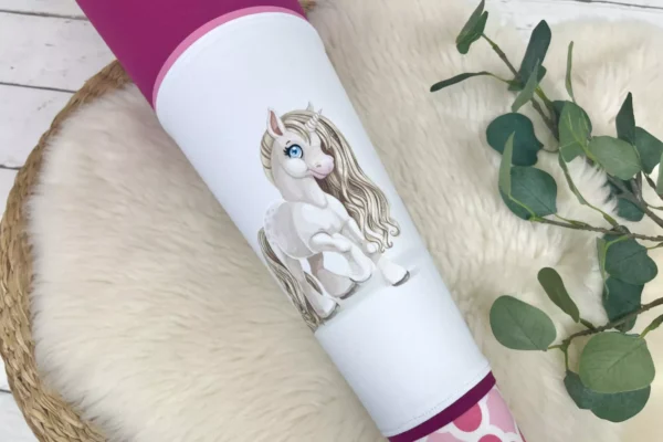 Schultüte aus Stoff mit Namen - Einhorn weiß, beere, rosa (70cm, 85cm) - Zuckertüte personalisiert, optional mit Kissen – Bild 2