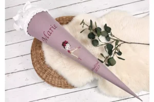 handmade Schultüte aus Musselin mit Ballerina in altrosa
