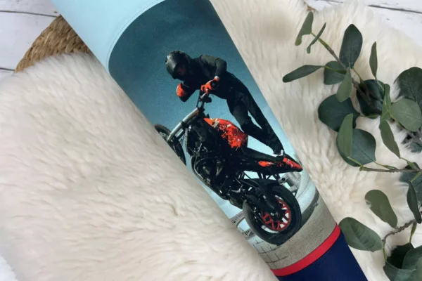 Schultüte mit Namen - Motorrad dunkelblau, mint (wählbar 70cm, 85cm) - personalisiert, optional mit Kissen – Bild 2