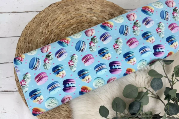 Jersey Stoff – Macarons Motiv in hellblau - Öko-Tex-100 – Bild 2