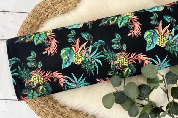 Bade- und Sportstoff Lycra - tropische Ananas schwarz – Bild 2