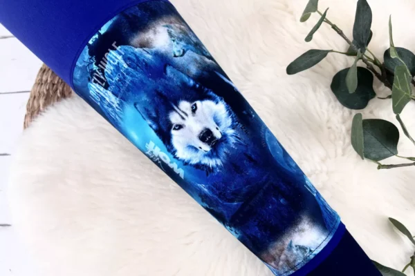 Schultüte mit Namen - Wolf blau, dunkelblau 70cm, 85cm, 35cm - optional mit Kissen – Bild 2