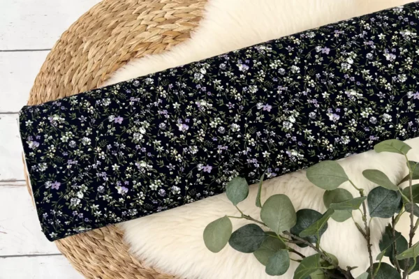 Viskose Stoff - Blumenwiese mit kleinen Blümchen in dunkelblau, fast schwarz – Bild 2