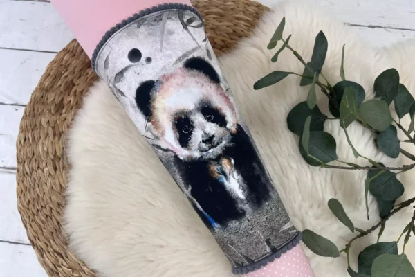 Schultüte mit Namen – Panda aquarell rosa, grau (70cm, 85cm) - personalisiert, optional mit Kissen – Bild 2