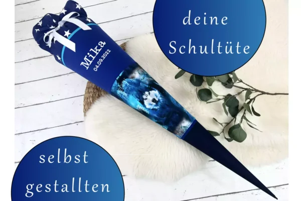 Hier kannst du eine Schultüte selbst gestallten. Diese wird nach deinen Wünschen genäht. Du kannst die Farbe, Muster und Motiv auswählen.