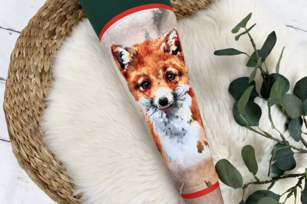 Schultüte mit Namen - Fuchs aquarell beige, waldgrün 70cm - personalisiert, optional mit Kissen – Bild 2