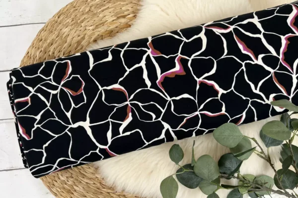 Viskose Stretch Popeline Stoff - abstraktes Blumenmuster in schwarz – Bild 2