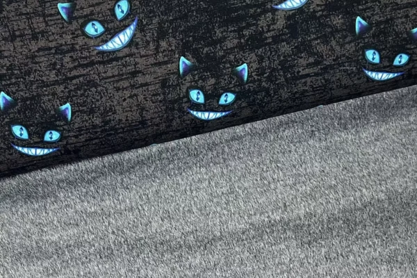 Reststück 35cm Alpensweat Stoff Digital - coole Grinsekatze in schwarz meliert – Öko-Tex 100 – Bild 2
