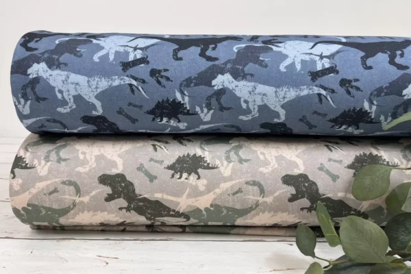 Reststück 35cm Sweat angerauter Jogger Stoff - Dinosaurier T-Rex jeansblau - Öko-Tex-100 – Bild 3