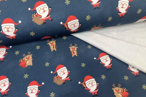 Reststück 45cm Sweat angerauter Jogger Stoff - Weihnachtsstoff Weihnachtsmann admiralblau - Öko-Tex-100 – Bild 3