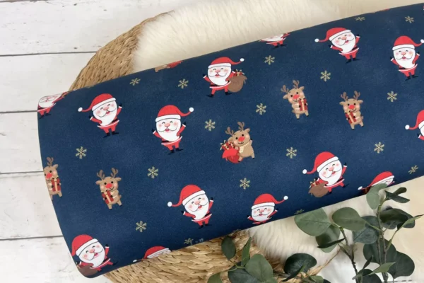 Reststück 45cm Sweat angerauter Jogger Stoff - Weihnachtsstoff Weihnachtsmann admiralblau - Öko-Tex-100 – Bild 2