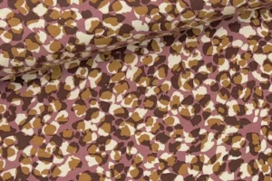 elastischer Modal Baumwoll Jersey Mix gemustert mit abstraktem Leoprint in beere, haselnuss, beige