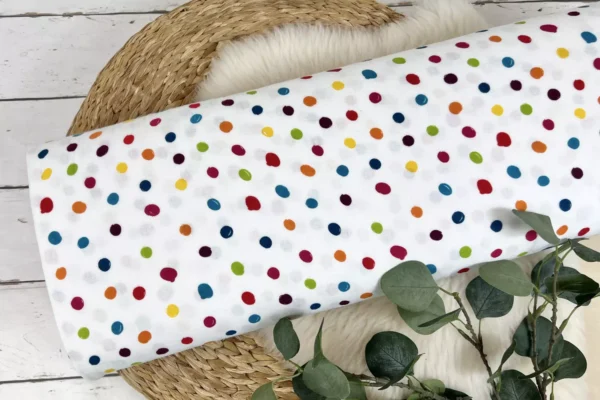 Reststück 30cm Musselin Stoff / Double Gauze - bunte Punkte Polka Dots in weiß - Öko-Tex-100 – Bild 2