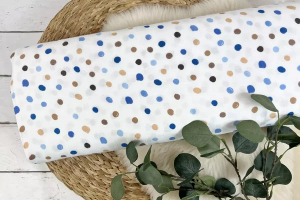 Musselin Stoff / Double Gauze - blau, braune Punkte Polka Dots in weiß - Öko-Tex-100 – Bild 2